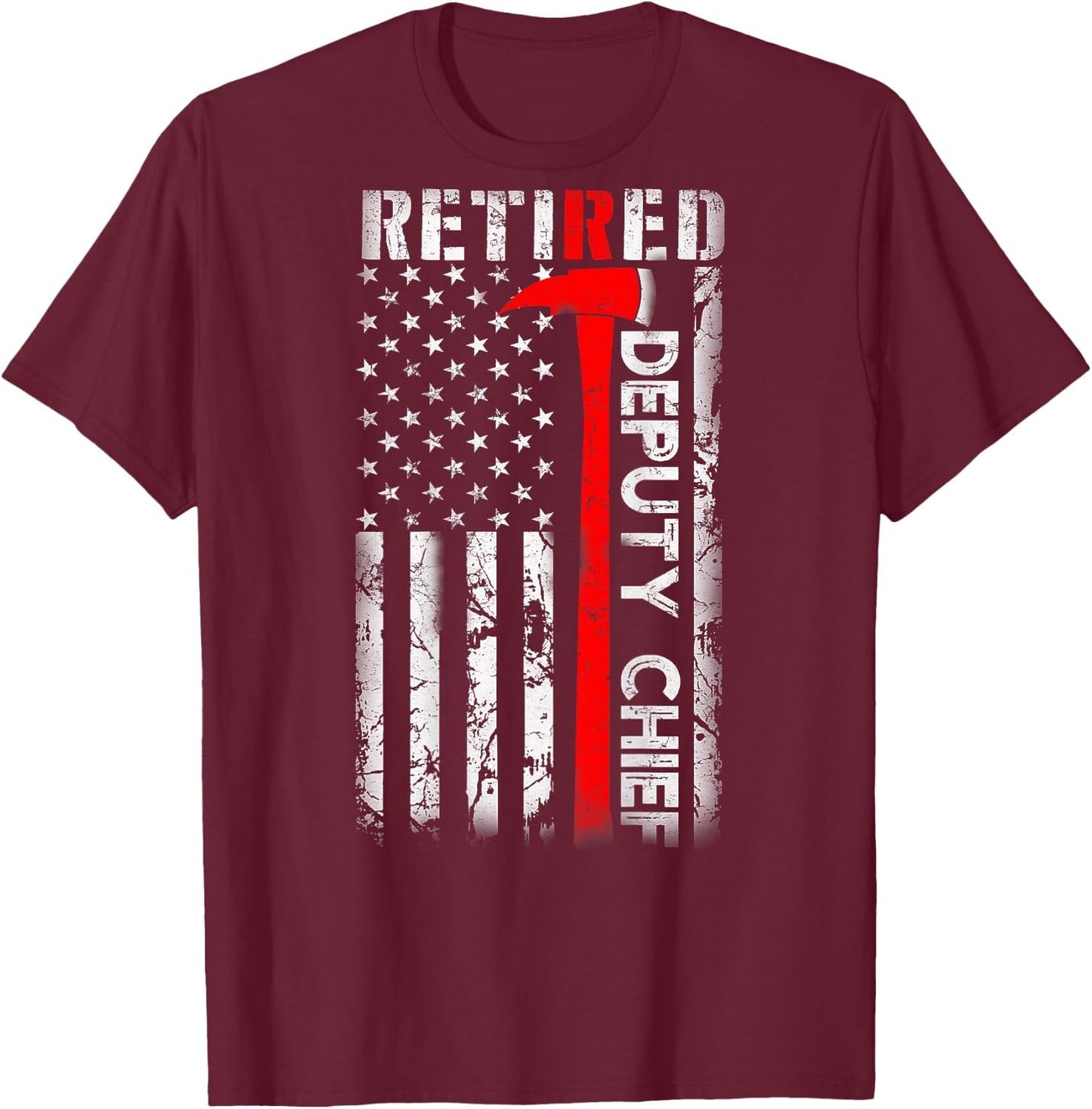 Retired Deputy Fire Chief Fireman Retirement UAS flag Gifts T-Shirt - T-Shirt | Maroon