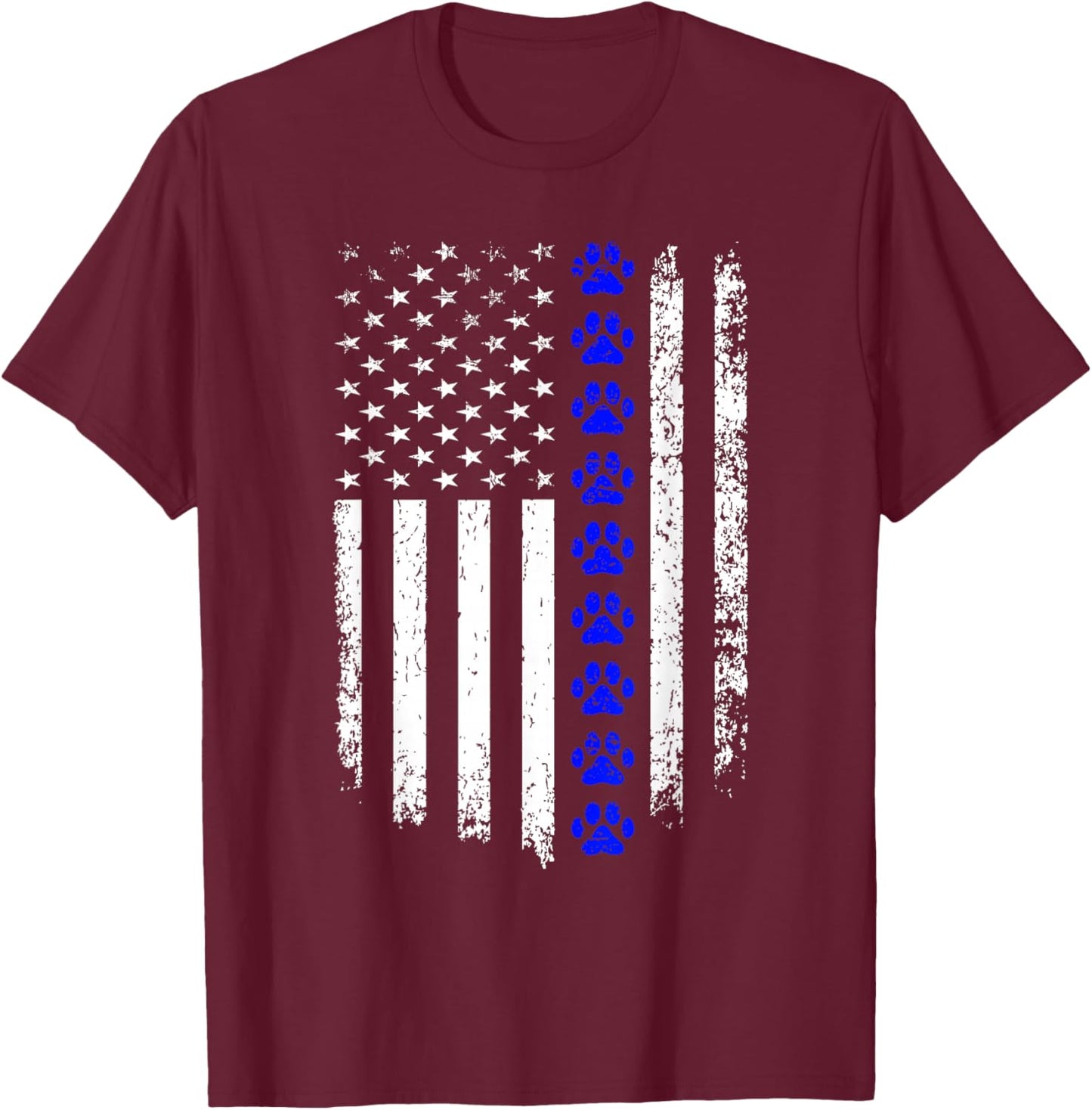 K-9 Unit Thin Blue Line Dog Paw Flag Patriotic Police T-Shirt - T-Shirt | Maroon