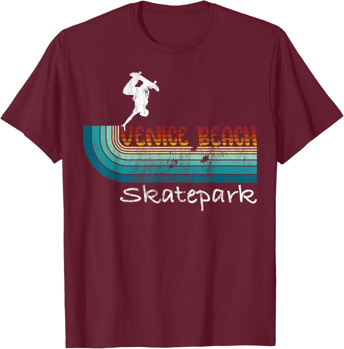 Venice Beach California Skatepark, Skateboard T-Shirt - T-Shirt | Maroon