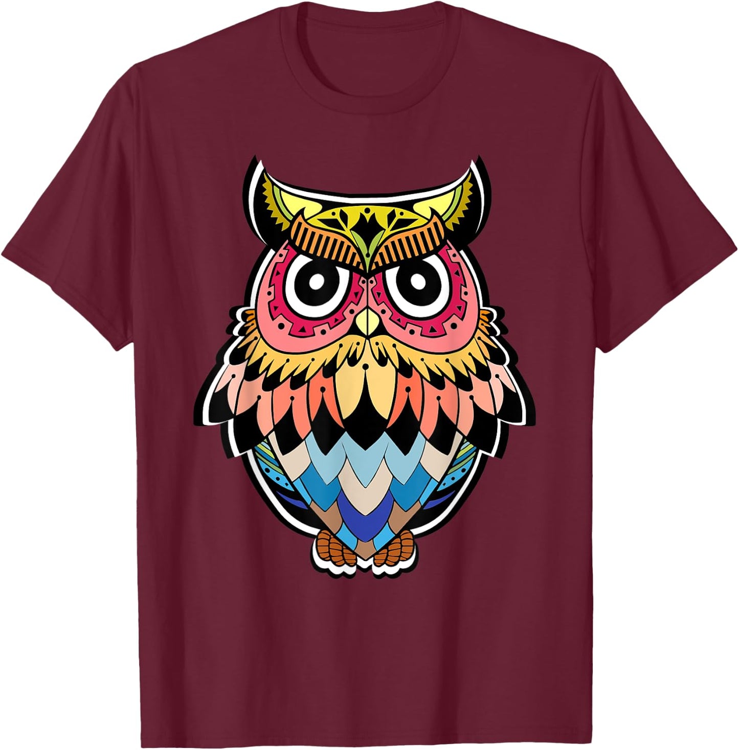 Psychedelic Owl, Hippie Tribal Tie Dye Trippy T-Shirt - T-Shirt | Maroon