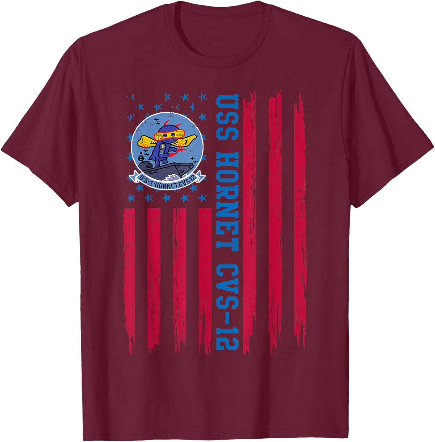 USS Hornet CVS-12 American Flag Aircraft Carrier Veteran Women Men T-Shirt - T-Shirt | Maroon