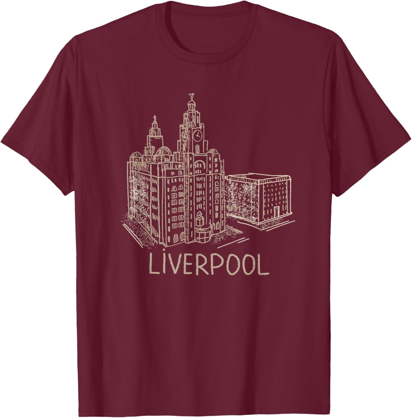 Liverpool England Travel Souvenir City Landmark Gift T-Shirt - T-Shirt | Maroon