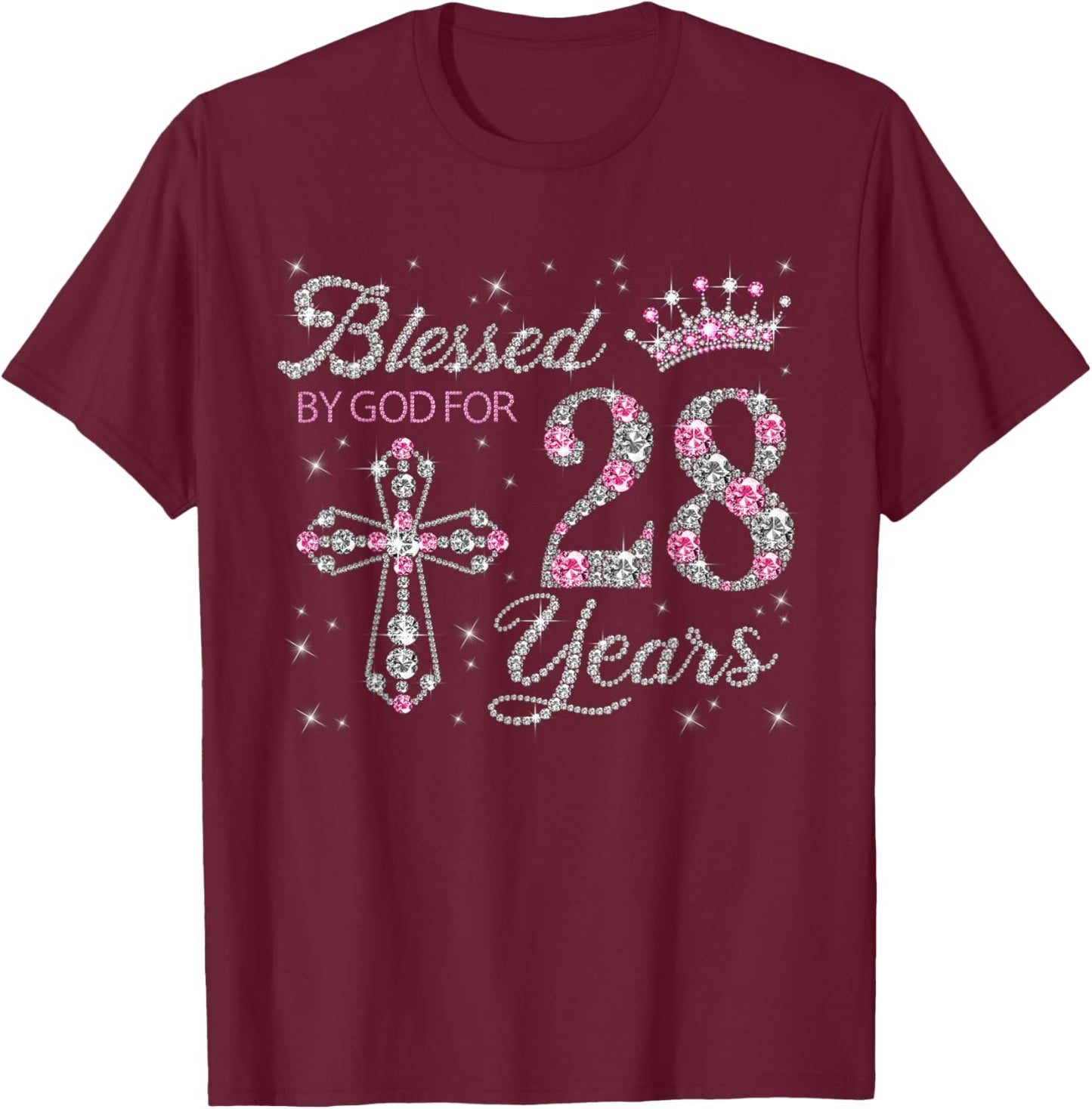 Blessed by God For 28 Years Old 28th Birthday Gift T-Shirt - T-Shirt | Maroon