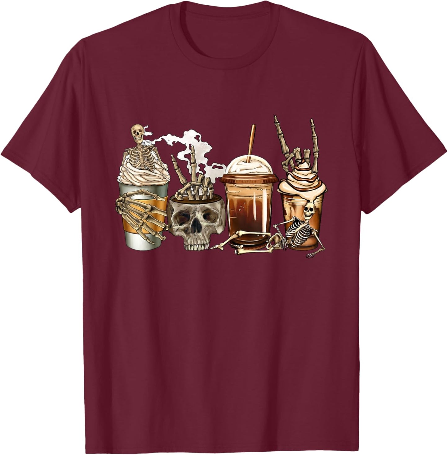 Skull Coffee Skeleton Bleached Funny Men Women Coffee Lover T-Shirt - T-Shirt | Maroon
