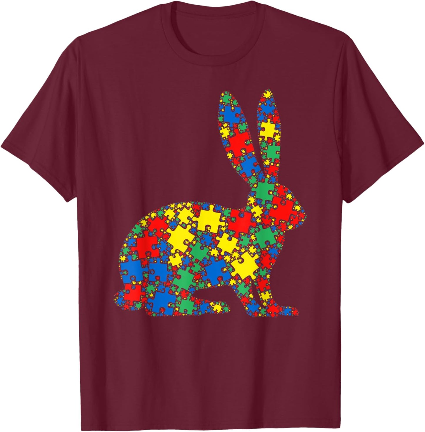 Rabbit Autism Puzzle Men Kids - Autism Awareness T-Shirt - T-Shirt | Maroon