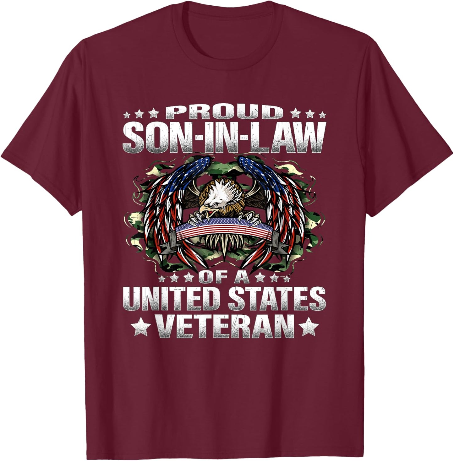 Proud Son-In-Law Of A United States Veteran Vet's Family T-Shirt - T-Shirt | Maroon