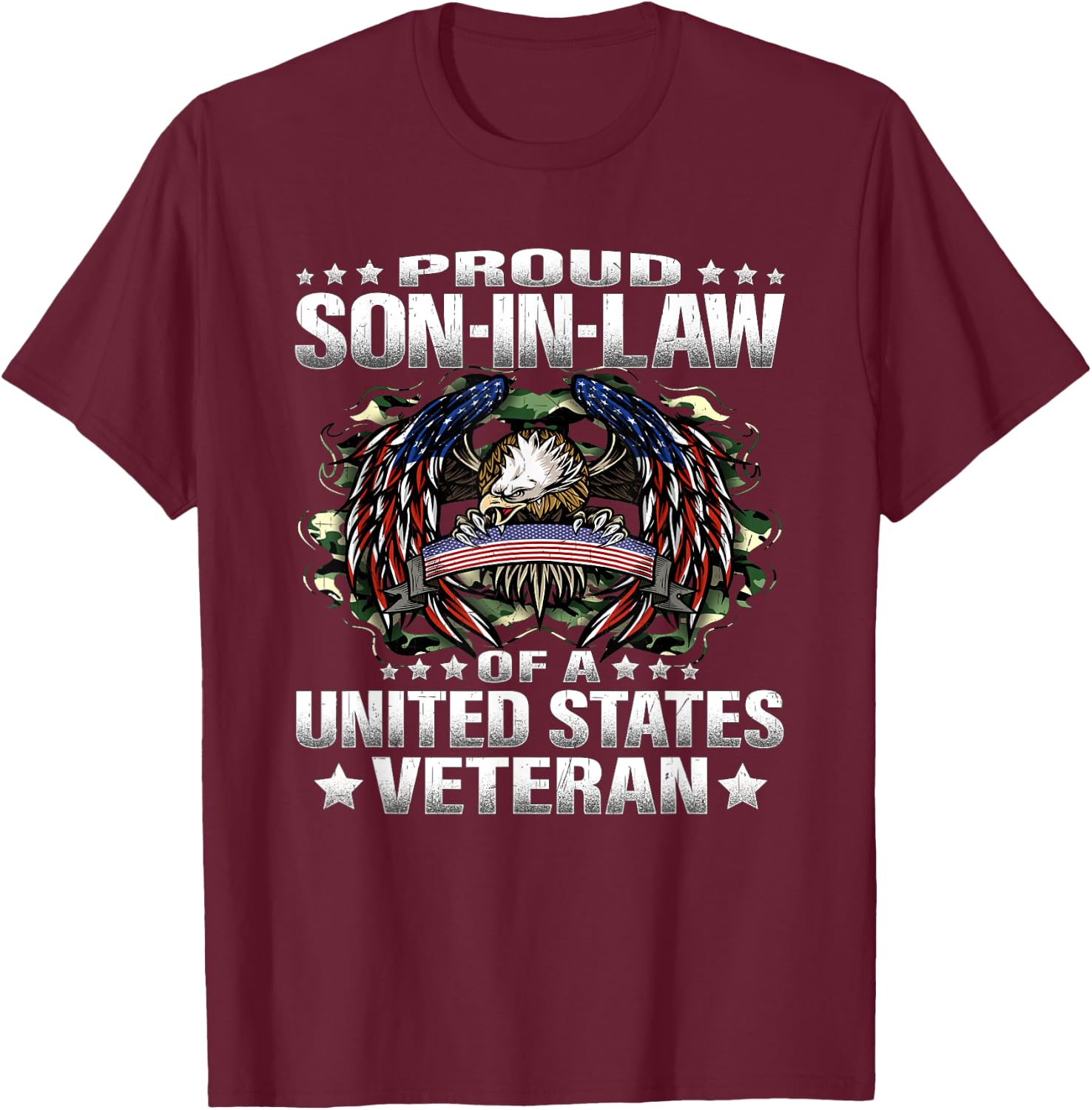 Proud Son-In-Law Of A United States Veteran Vet's Family T-Shirt - T-Shirt | Maroon