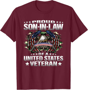 Proud Son-In-Law Of A United States Veteran Vet's Family T-Shirt - T-Shirt | Maroon