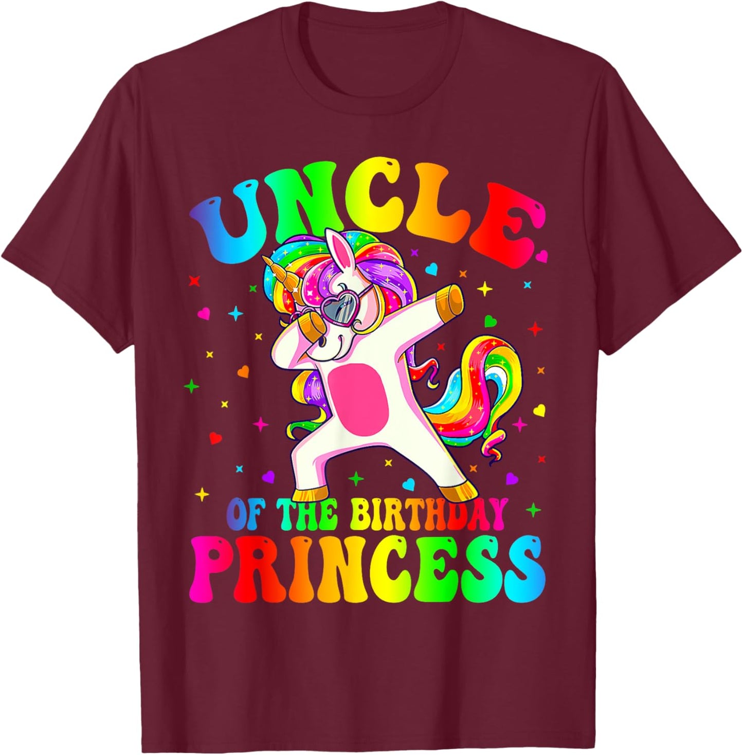Uncle of the Birthday Princess Girl Dabbing Unicorn Mom T-Shirt - T-Shirt | Maroon