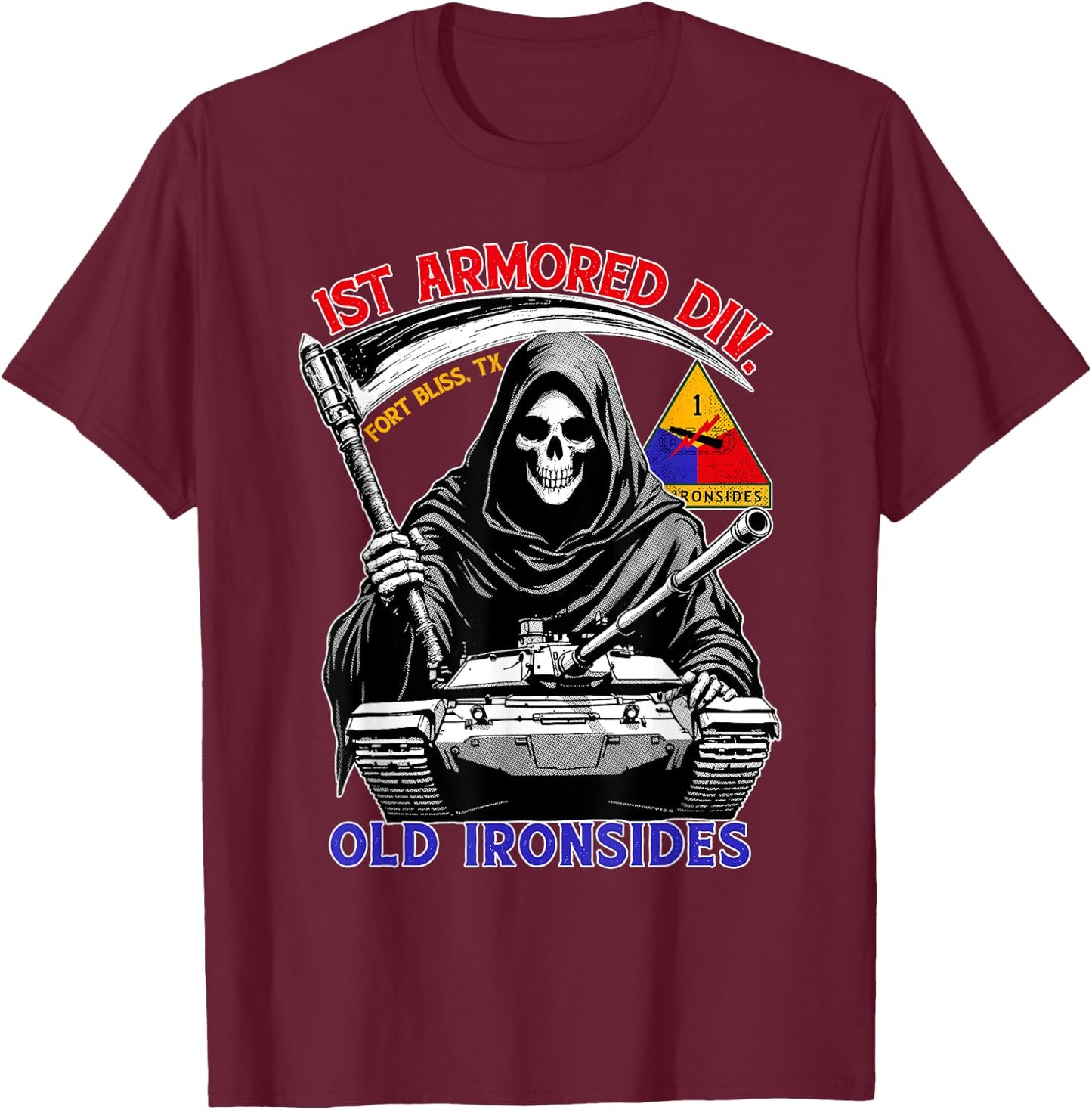 1st Armored Division Old Ironside Fort Bliss Texas Vintage T-Shirt - T-Shirt | Maroon