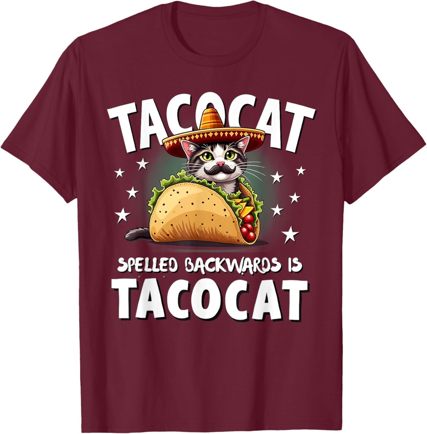 Tacocat Spelled Backward Is Tacocat Mexican Food Cat Lover Women Kids T-Shirt - T-Shirt | Maroon