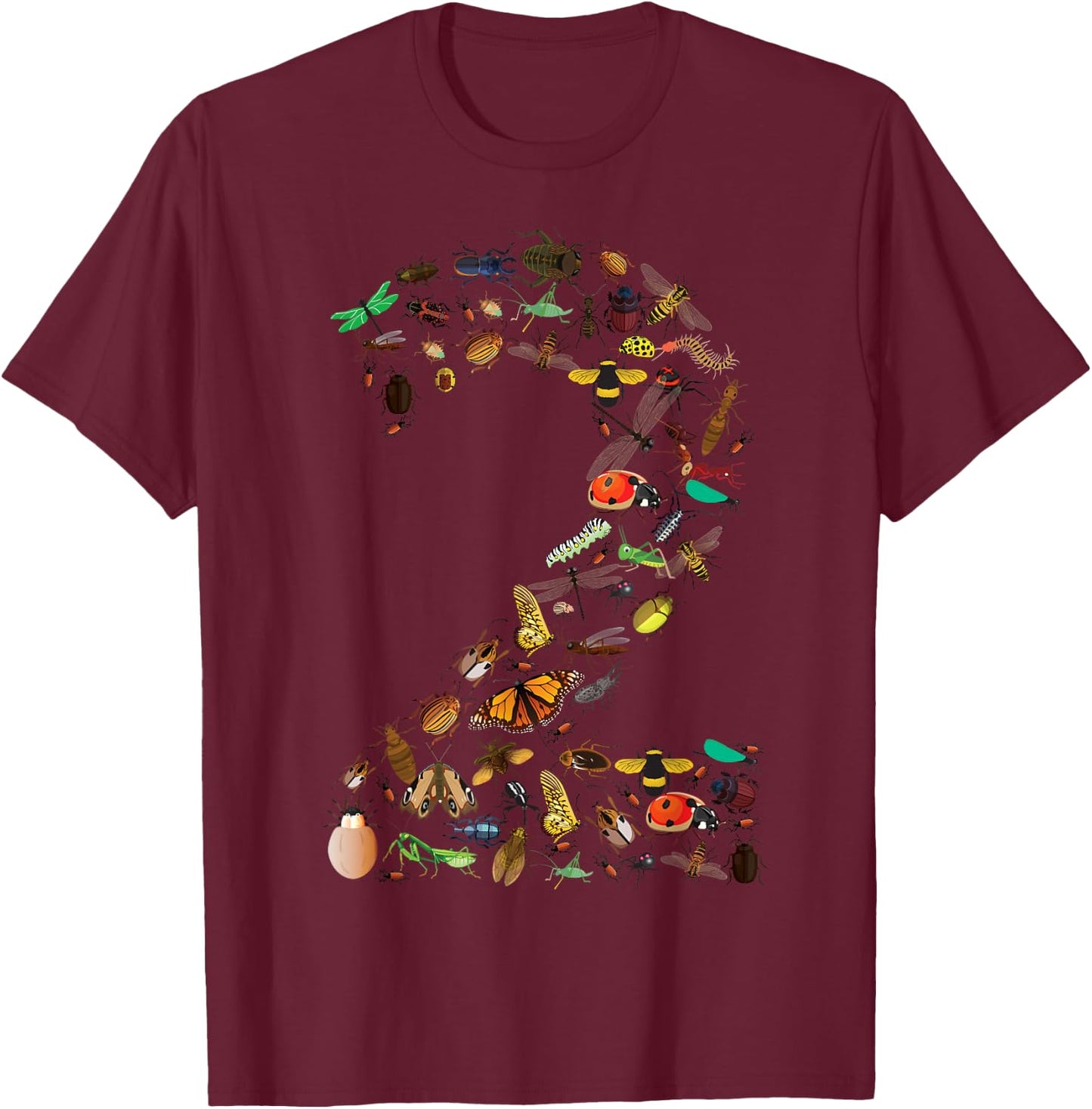 Funny Bugs 2nd Birthday Gift | Cute 2 Years Old Toddler Kid T-Shirt - T-Shirt | Maroon