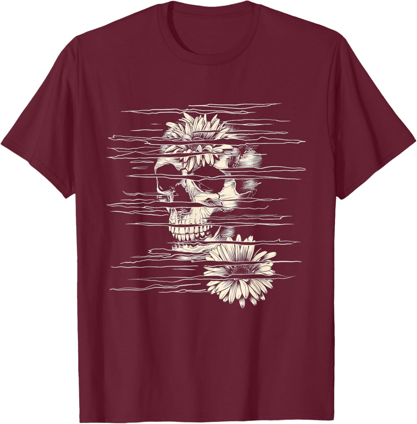 Rock Love With Abstract Skull Style T-Shirt - T-Shirt | Maroon