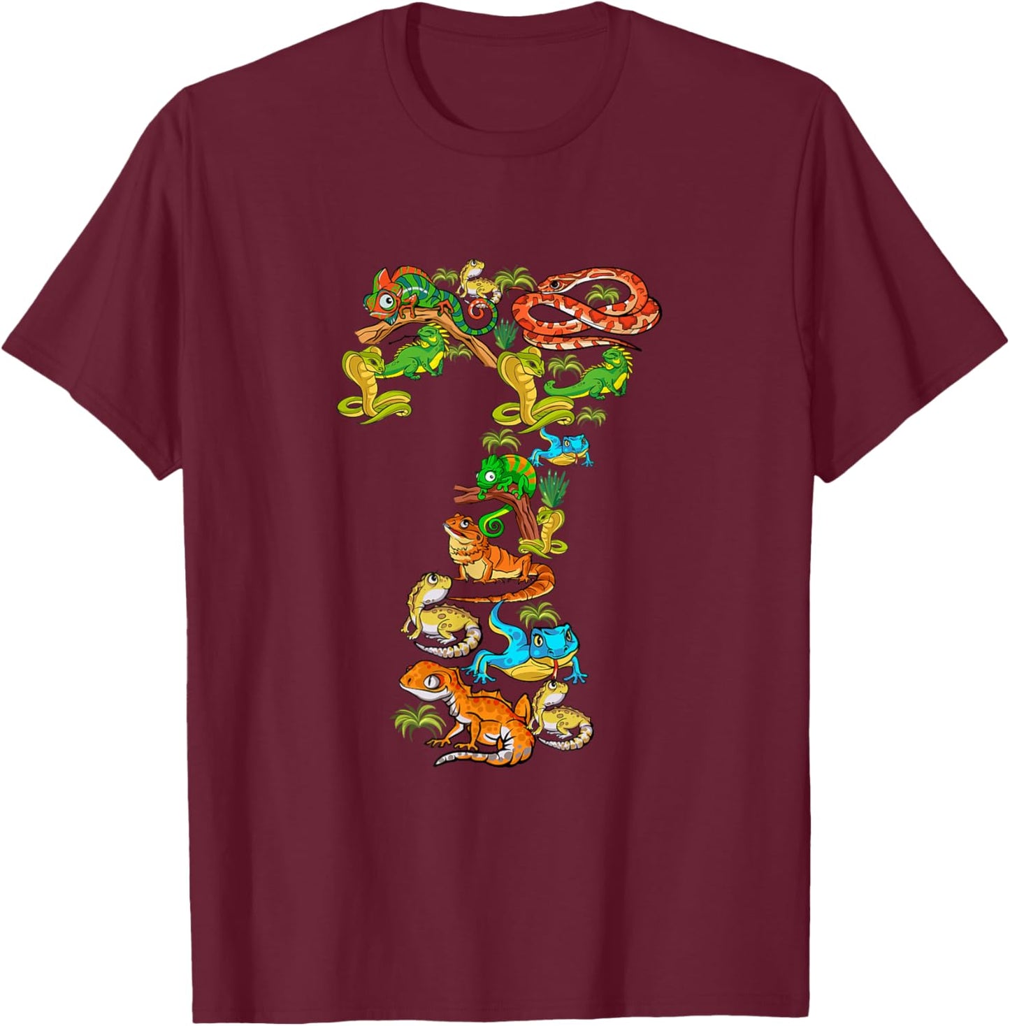 Kinder 7. Geburtstag Reptilien Eidechsen Motto 7 Jahre alte Jungen T-Shirt - T-Shirt | Maroon