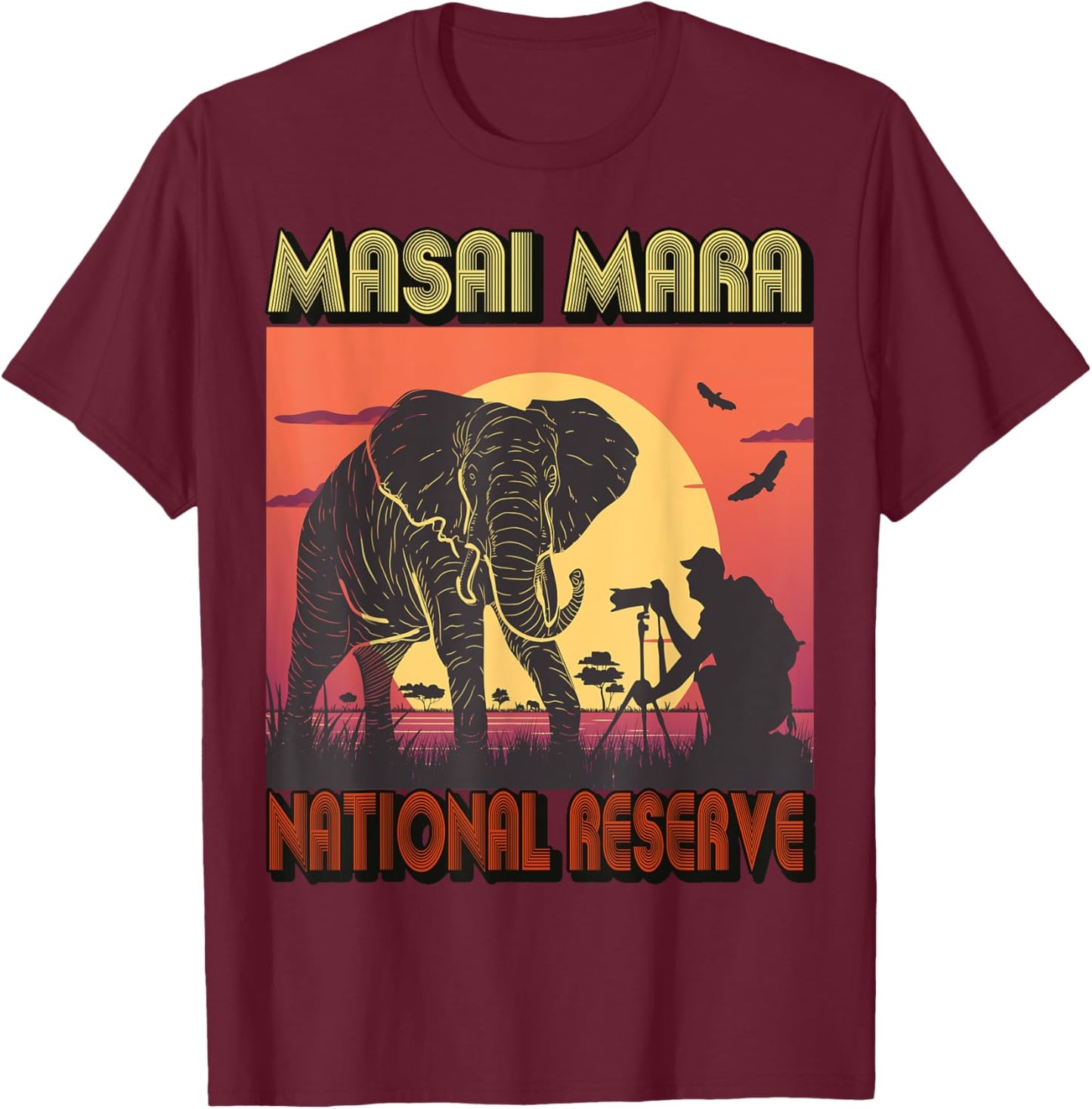 Masai Mara Elephant National reserve Kenya Safari Tour T-Shirt - T-Shirt | Maroon