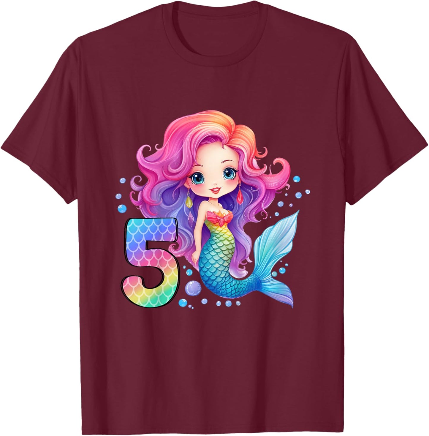 5 Geburtstag Mädchen 5 Jahre Geburtstagsoutfit Meerjungfrau T-Shirt - T-Shirt | Maroon