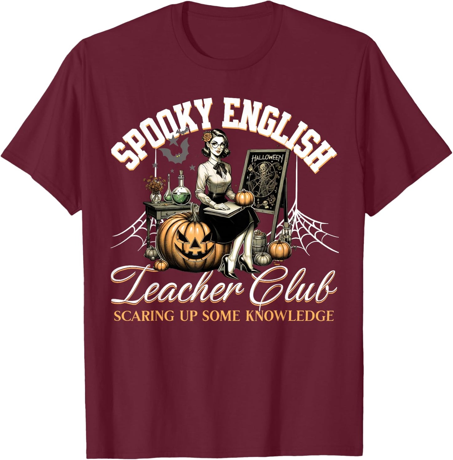 Spooky English Teacher Club Halloween T-Shirt - T-Shirt | Maroon