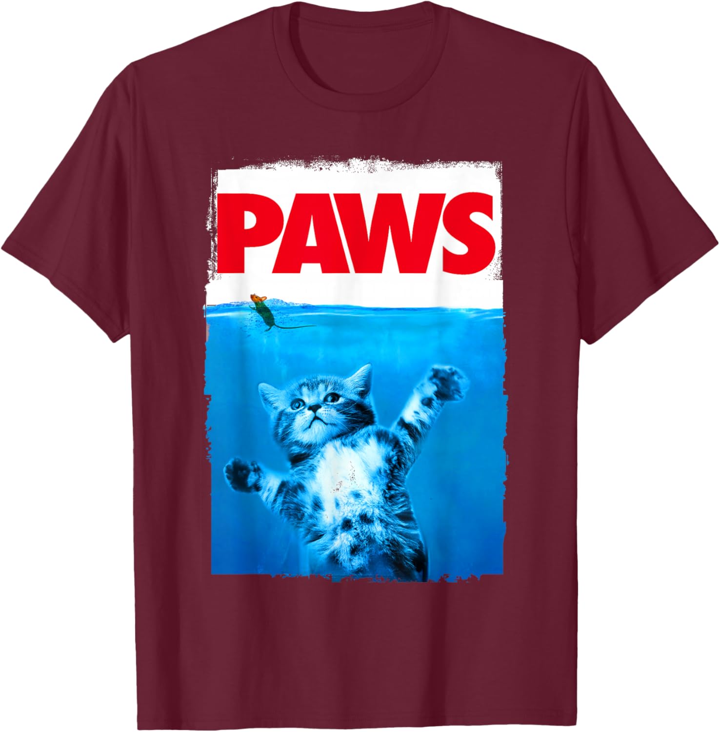 xiongying Paws Cat and Mouse Top, Cute Funny Cat Lover Parody T-Shirt - T-Shirt | Maroon