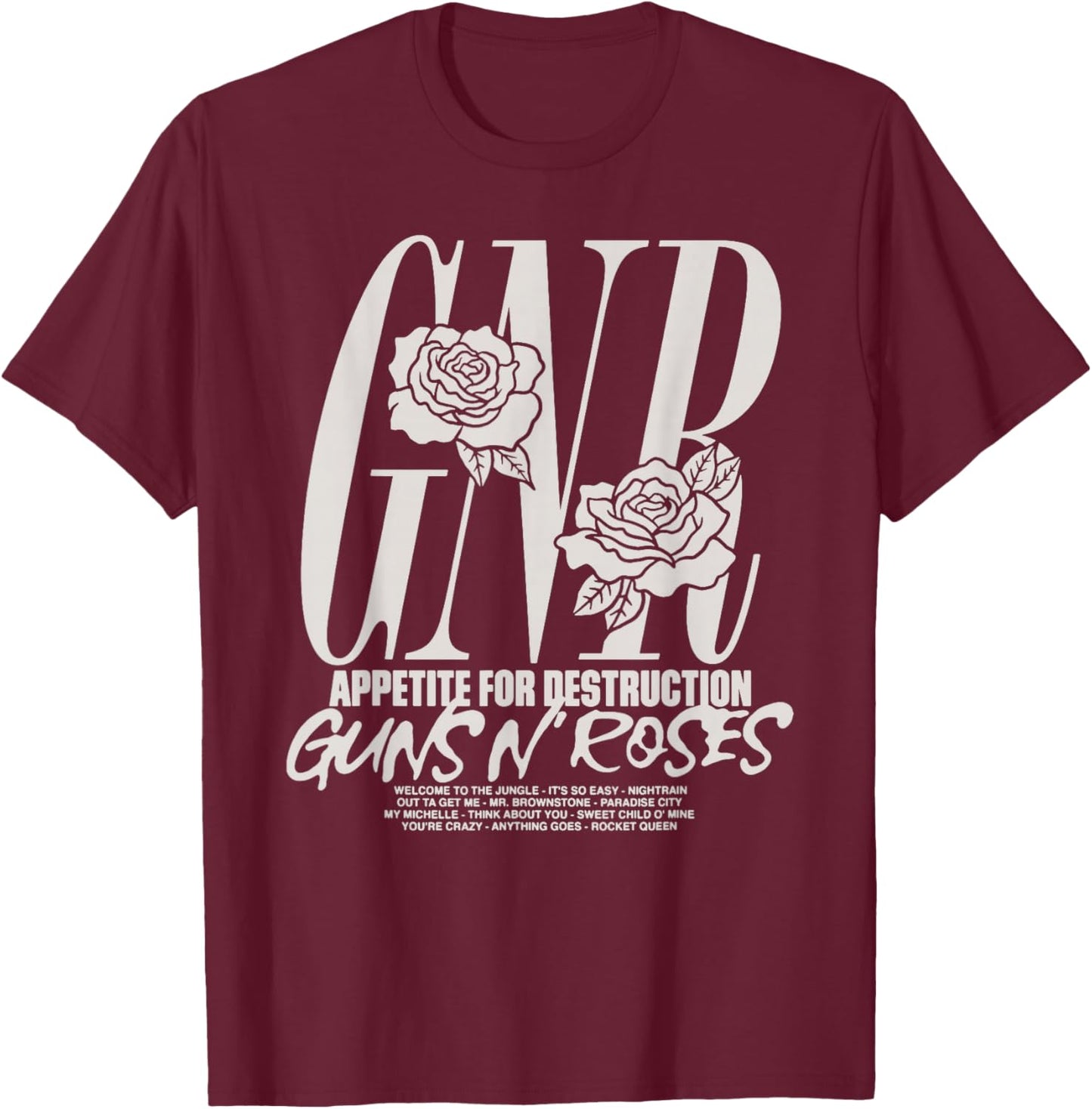 Official Guns N' Roses Appetite Tracks T-Shirt - T-Shirt | Maroon