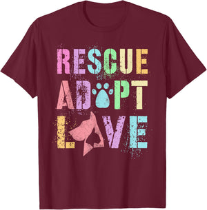 Vintage RESCUE ADOPT LOVE Animal Shelter K9 Search Adoption T-Shirt - T-Shirt | Maroon