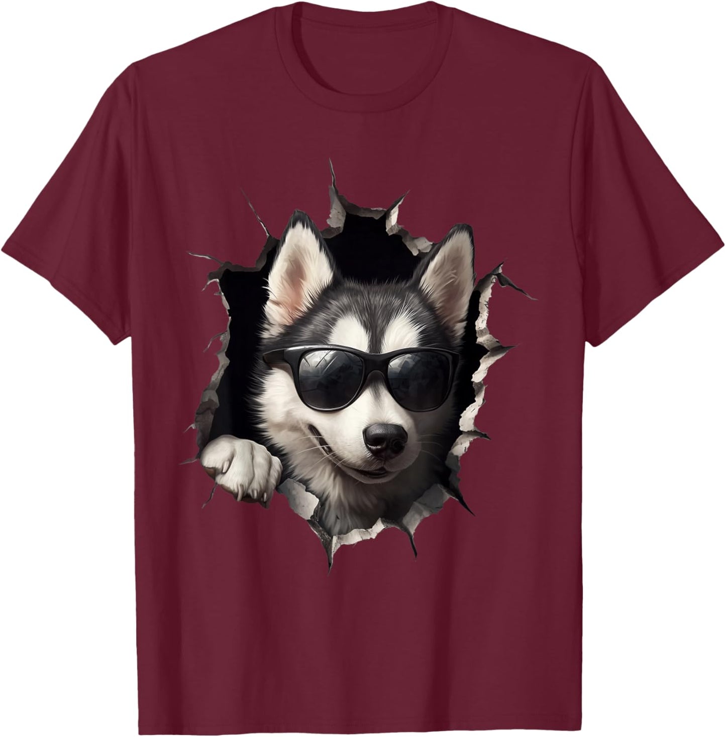 Lustiges Hunde Husky mit Sonnenbrille Funny Dog Süßer Hund T-Shirt - T-Shirt | Maroon