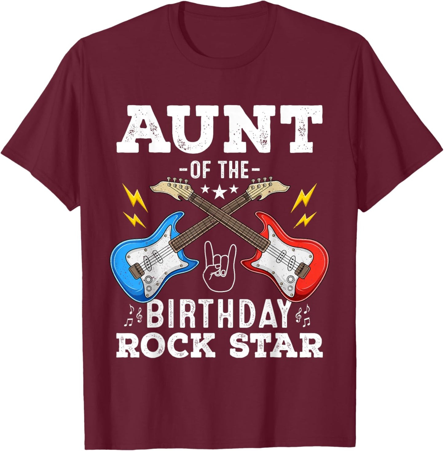 Aunt Of The Birthday Rock Star Cool Guitar Themed Birthday T-Shirt - T-Shirt | Maroon