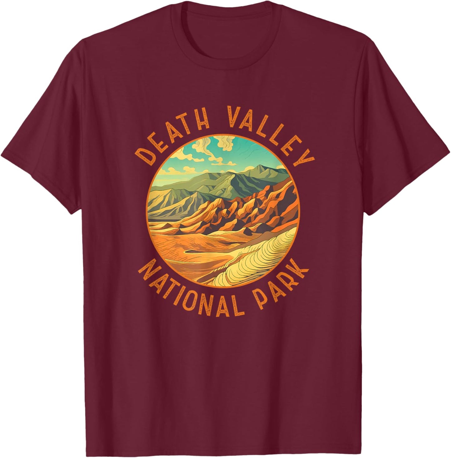 Death Valley National Park Illustration Distressed Circle T-Shirt - T-Shirt | Maroon