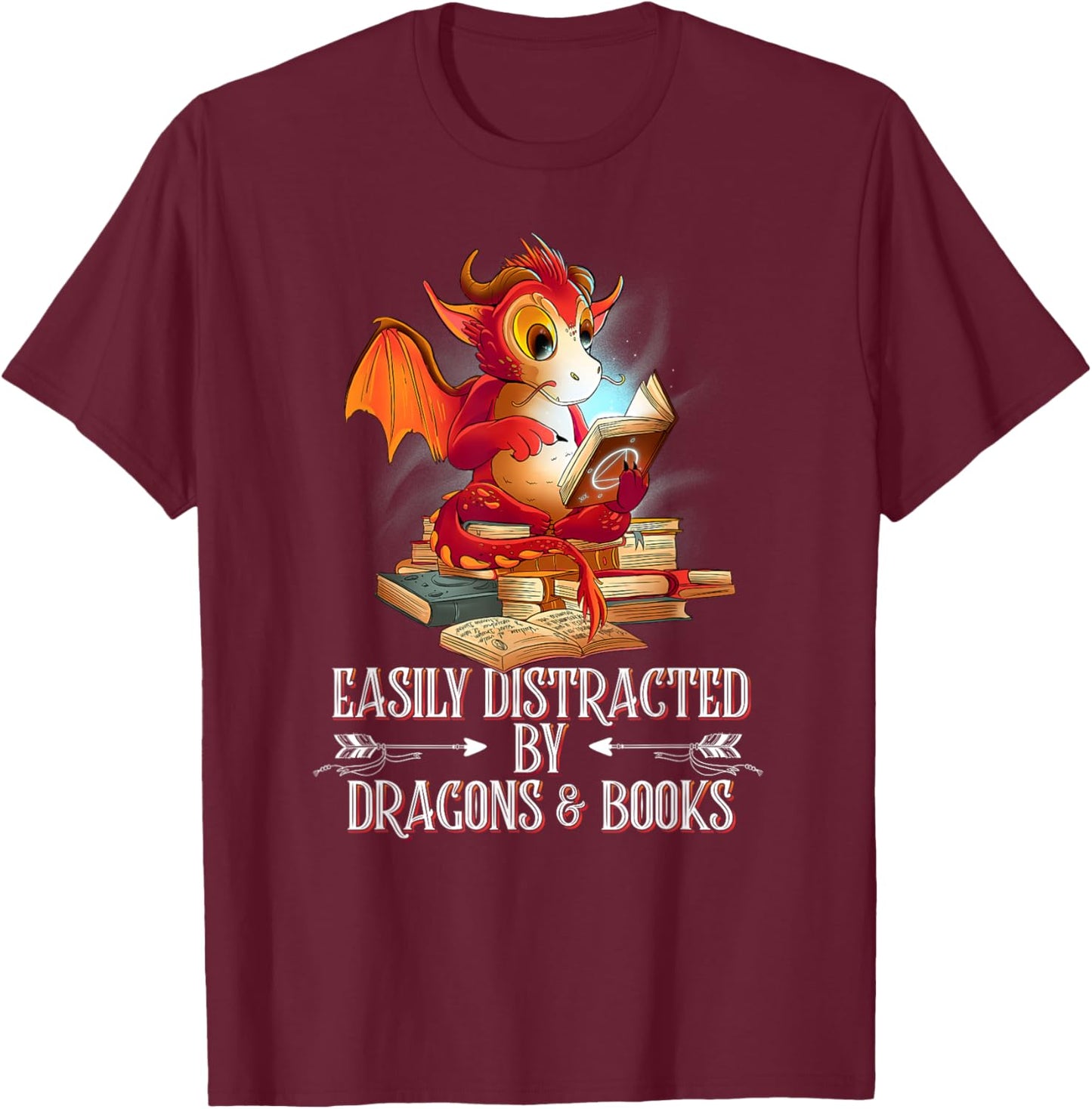 easily distracted by Dragon and Books nerds T-Shirt - T-Shirt | Maroon