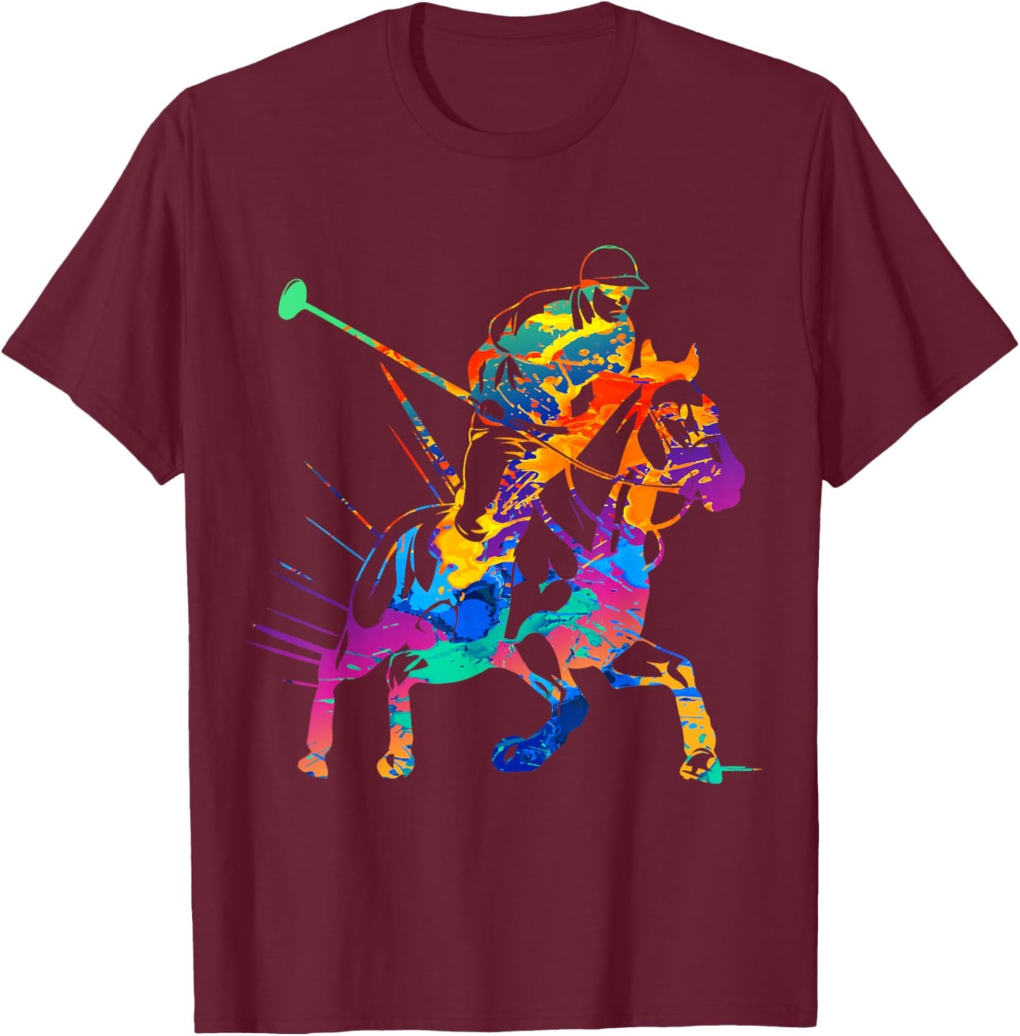 Polo Player Horse Sport Ride Riding Equestrian Sport Fan T-Shirt - T-Shirt | Maroon