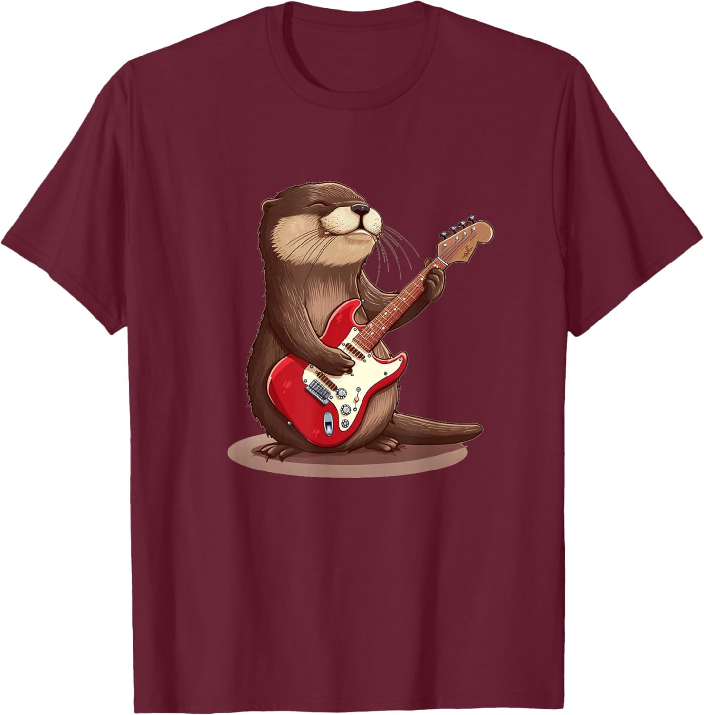 Cute Otter enjoy Guitar playing Costume T-Shirt - T-Shirt | Maroon