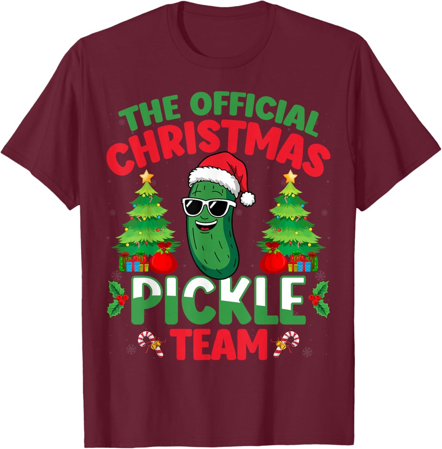 Pickle Wearing Santa Hat Xmas Party - Christmas Pickle Team T-Shirt - T-Shirt | Maroon
