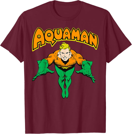 DC Comics Aquaman Vintage Portrait Logo T-Shirt - T-Shirt | Maroon