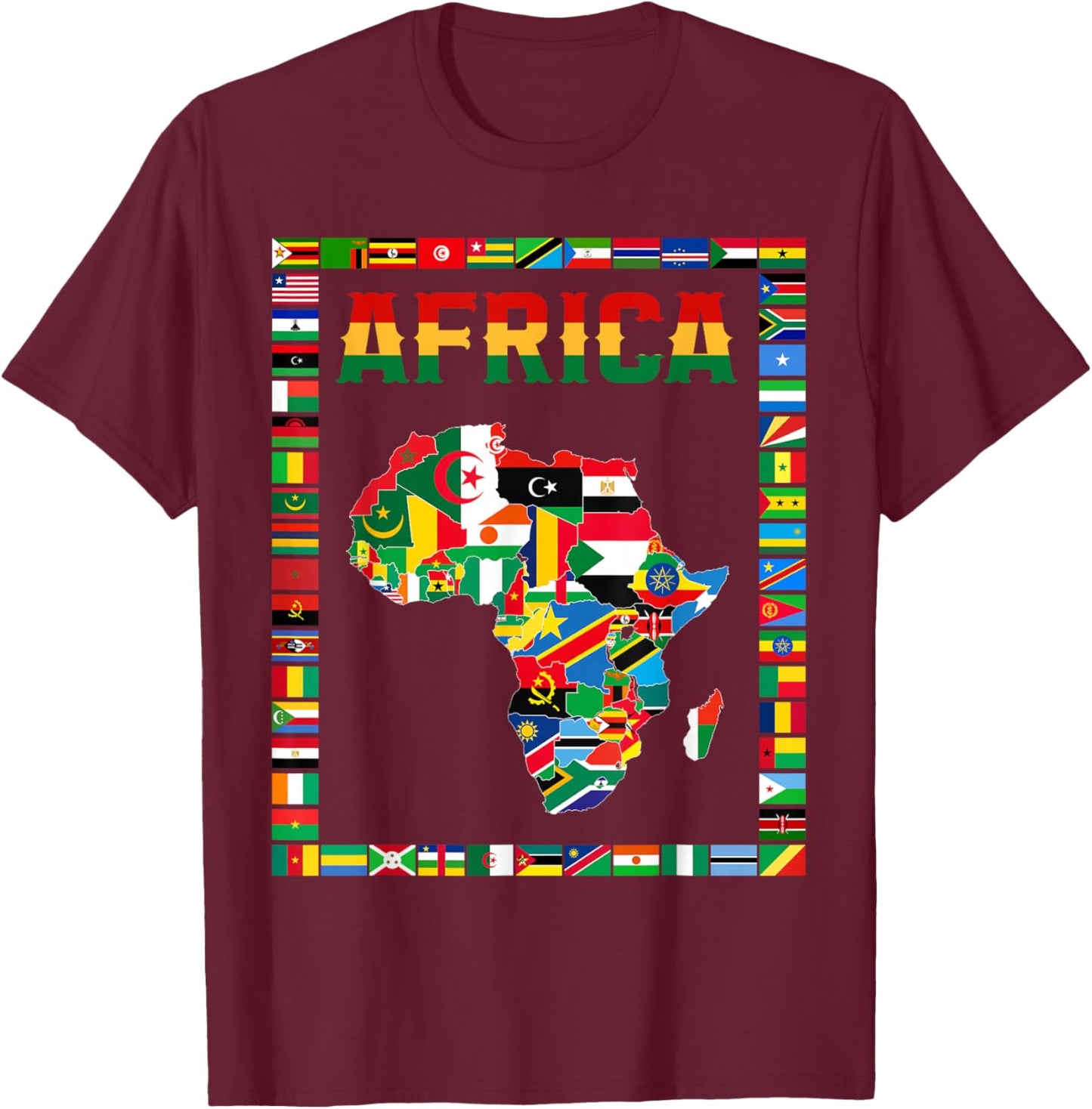 African flags,Flags of africa,africa map. T-Shirt - T-Shirt | Maroon