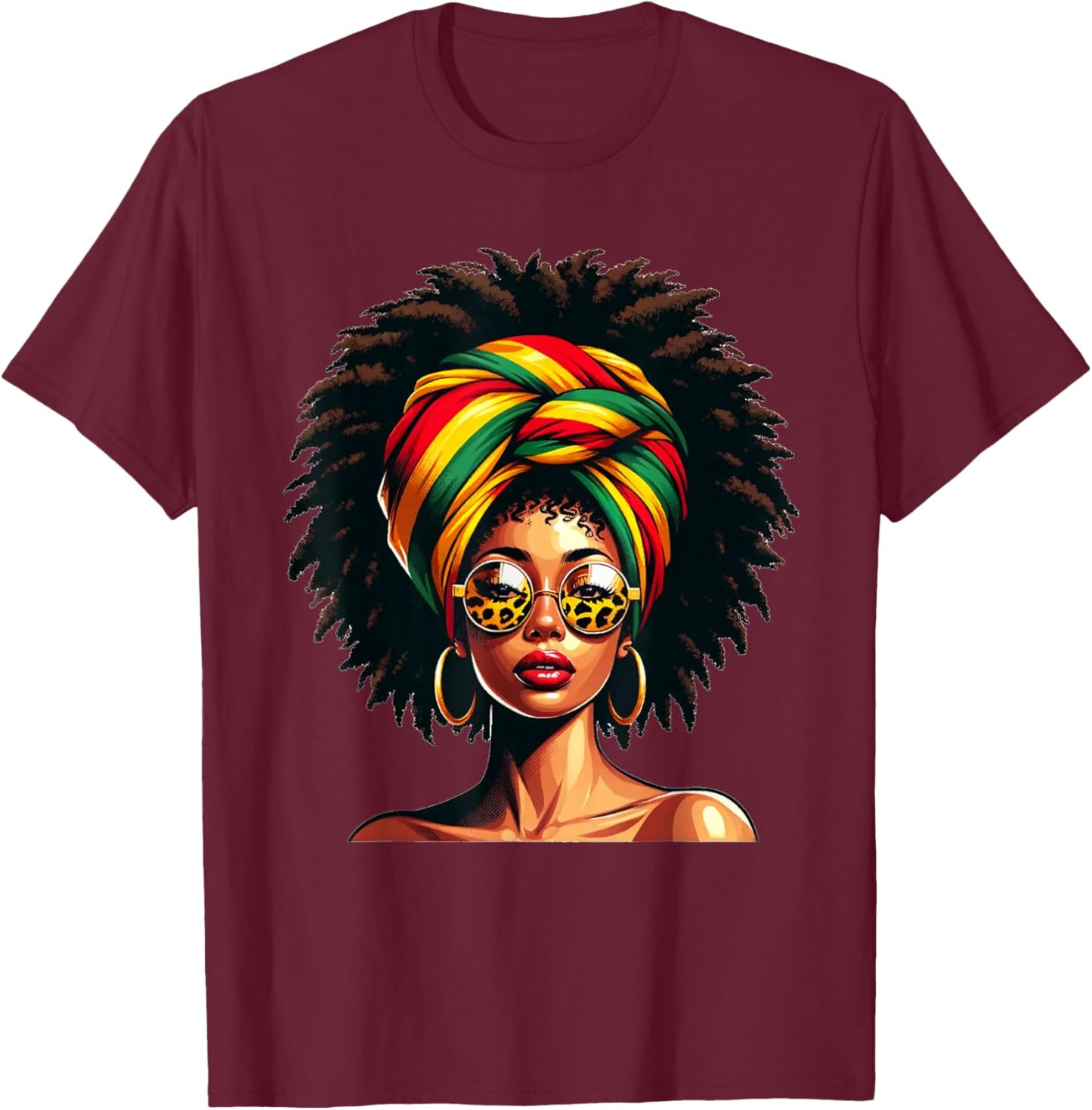 Afro Woman African Melanin Headscarf Nubian Black History T-Shirt - T-Shirt | Maroon