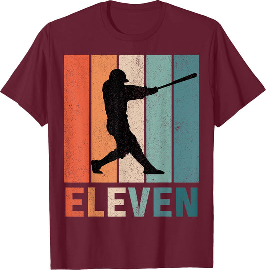 11th Birthday Retro Baseball Player Boys Kids 11 Years Old T-Shirt - T-Shirt | Maroon