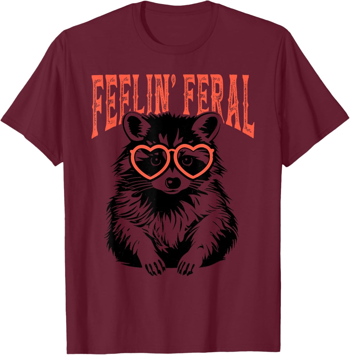Funny Feelin Feral Cute Colorful Racoon With Coquette Racoon T-Shirt - T-Shirt | Maroon