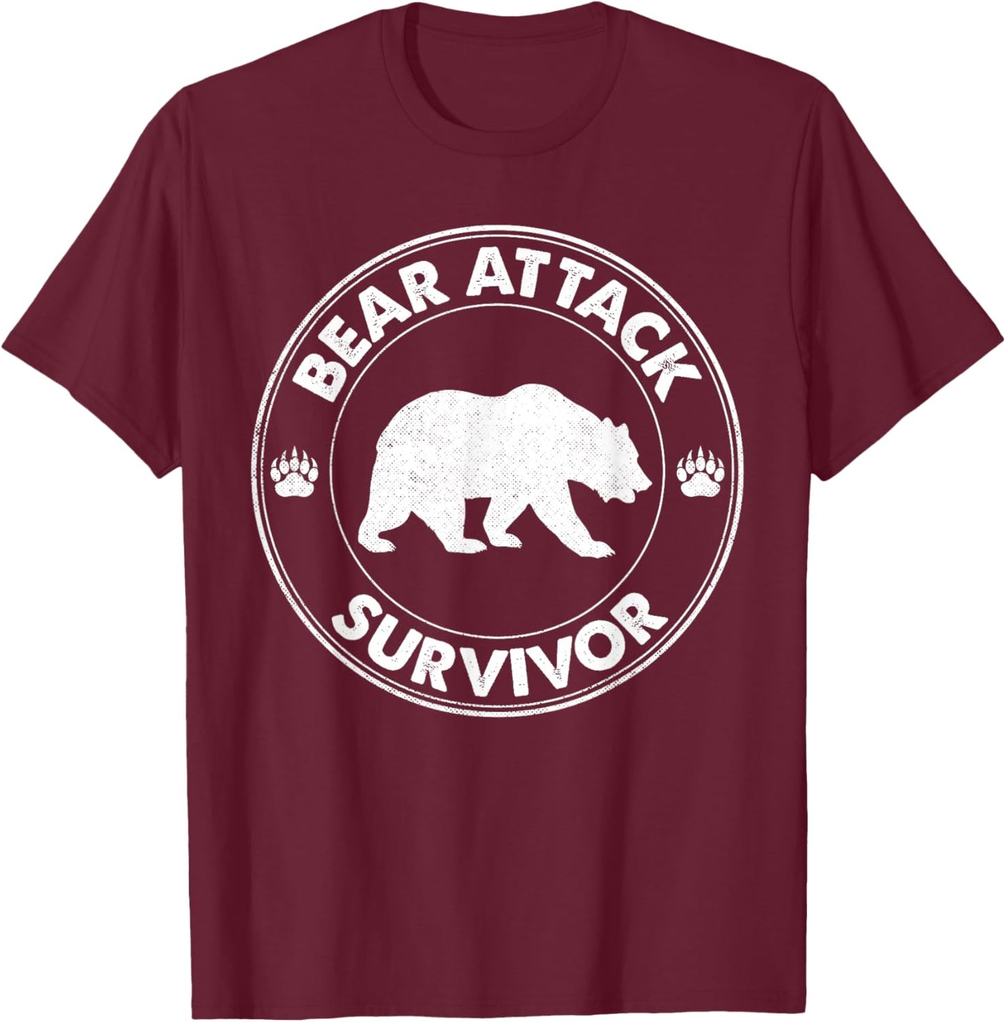 Bear Attack Survivor Funny Retro Hiker Comper Biker Outdoors T-Shirt - T-Shirt | Maroon