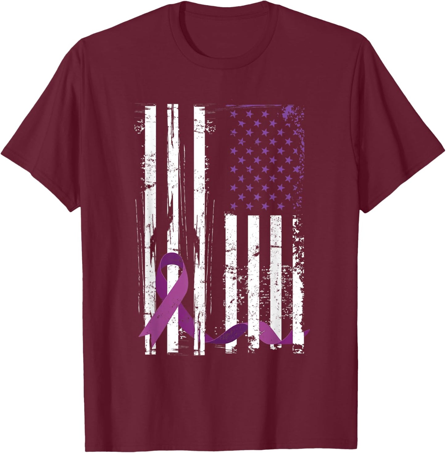 Purple Ribbon 4th Of July Gift Pancreatic Cancer Awareness T-Shirt - T-Shirt | Maroon