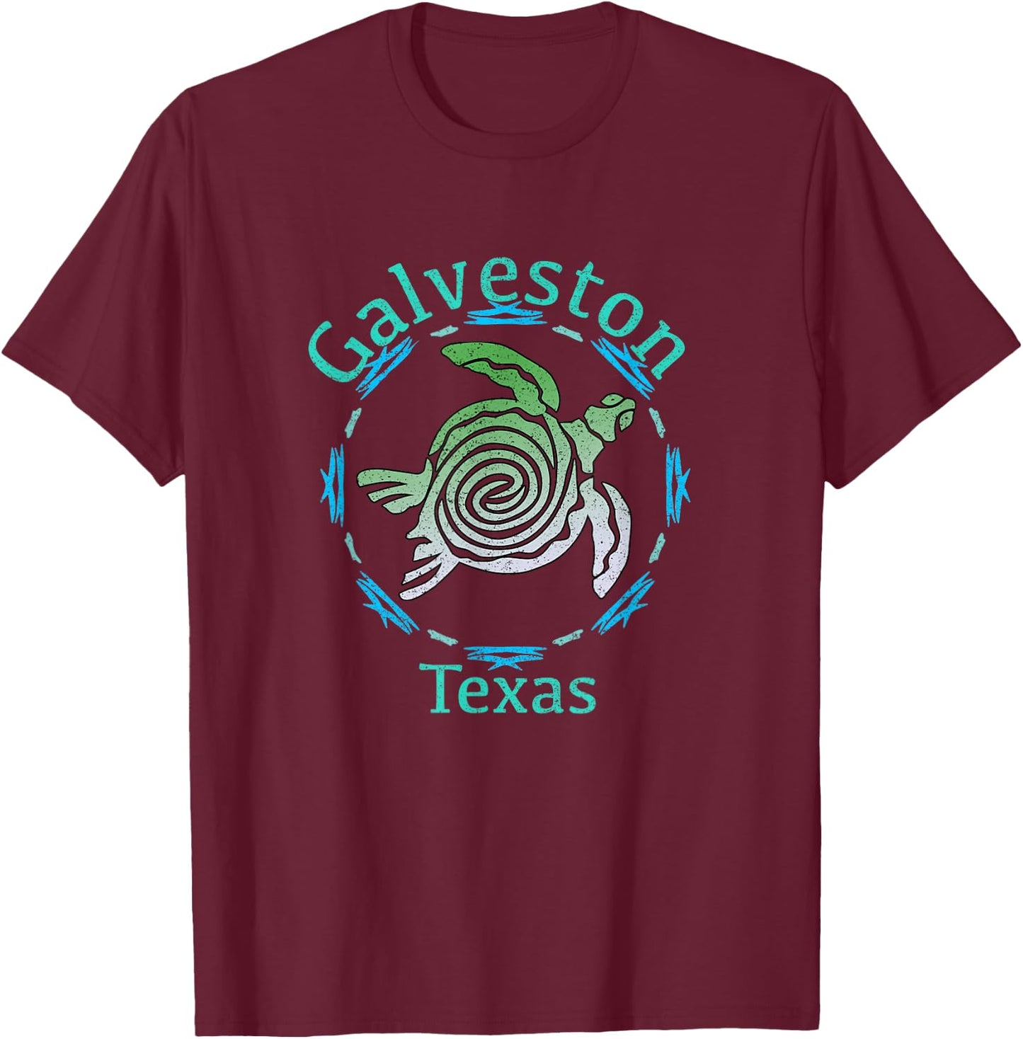 Galveston Texas Vintage Tribal Turtle Gift T-Shirt - T-Shirt | Maroon