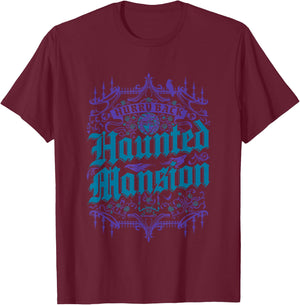 The Haunted Mansion Hurry Back Gothic Pattern Chest Poster T-Shirt - T-Shirt | Maroon