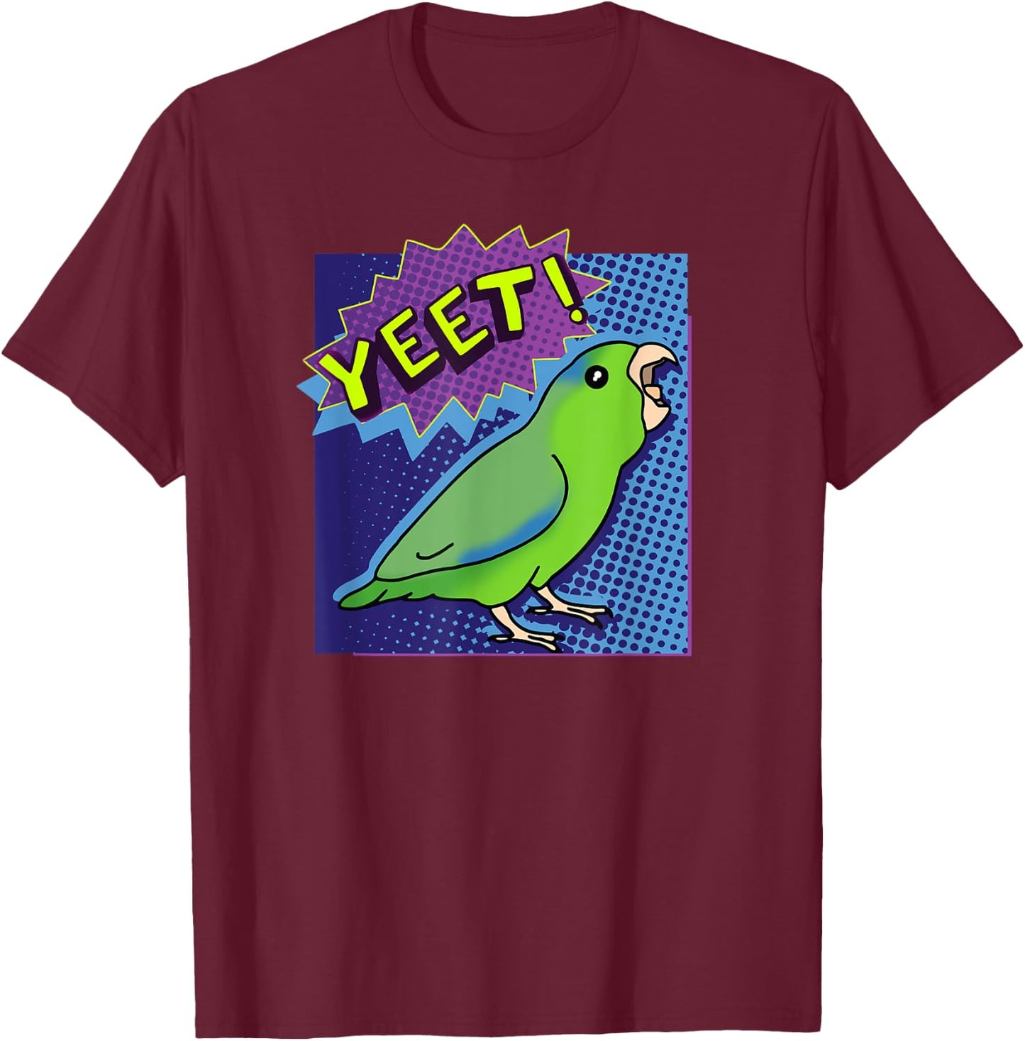 Funny green Parrotlet screams YEET Birb Memes Parrot Lover T-Shirt - T-Shirt | Maroon
