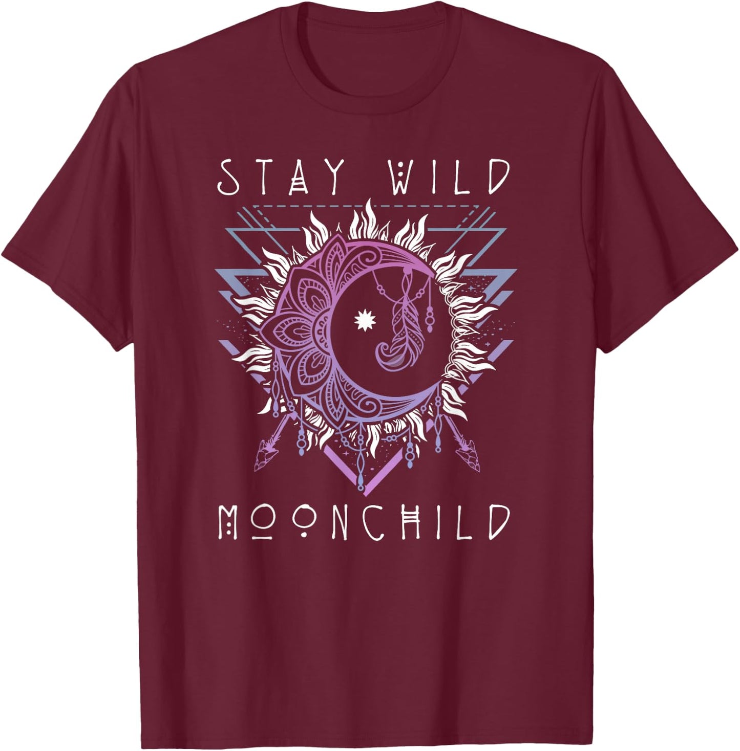Sun and Moon Design Stay Wild Moon Child T-Shirt - T-Shirt | Maroon