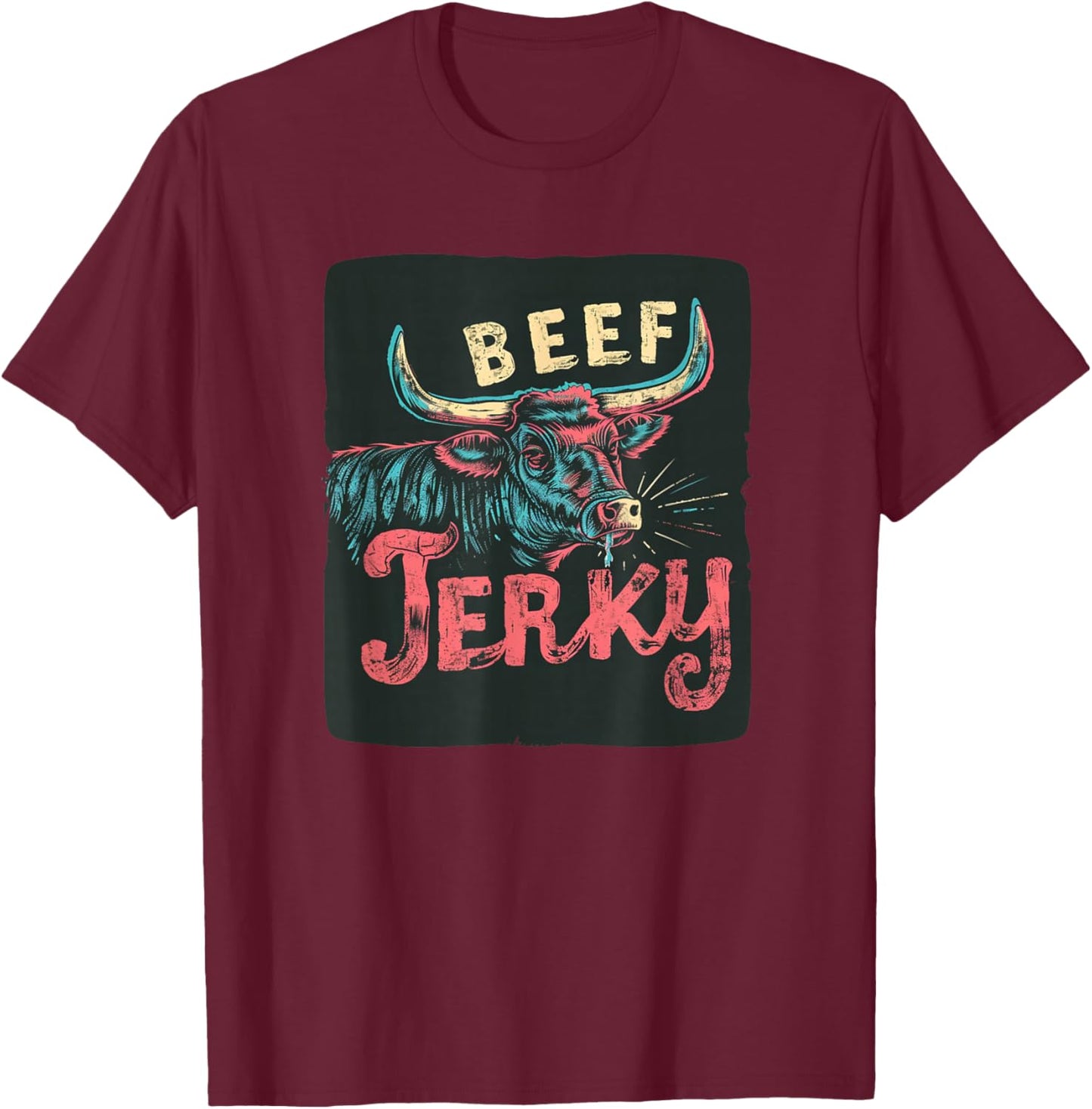 Funny Cattle Cow with Beef Jerky for Meat Lovers T-Shirt - T-Shirt | Maroon