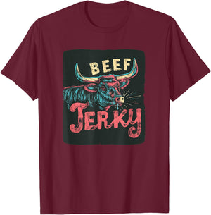 Funny Cattle Cow with Beef Jerky for Meat Lovers T-Shirt - T-Shirt | Maroon