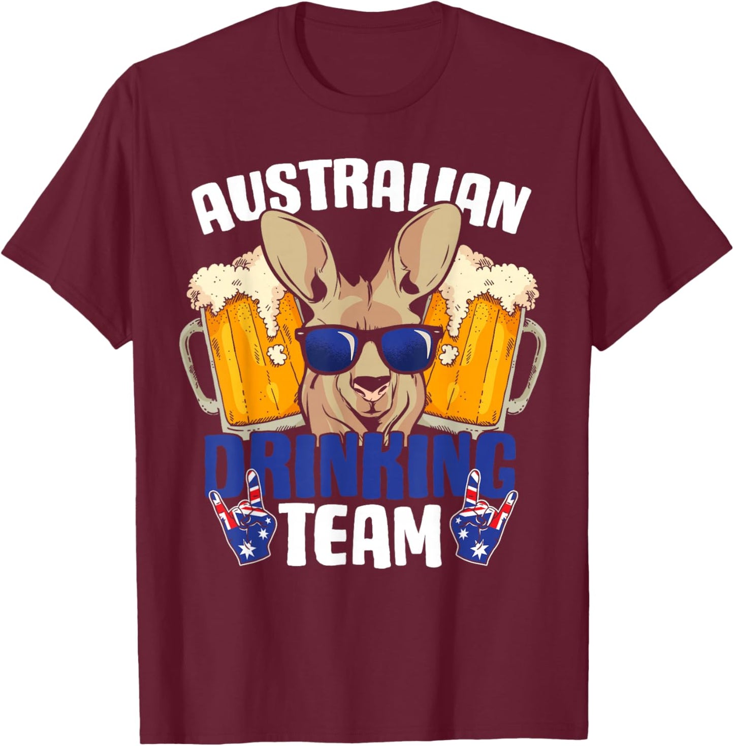 Australian Drinking Team Kangaroo Australia Flag Beer Lover T-Shirt - T-Shirt | Maroon