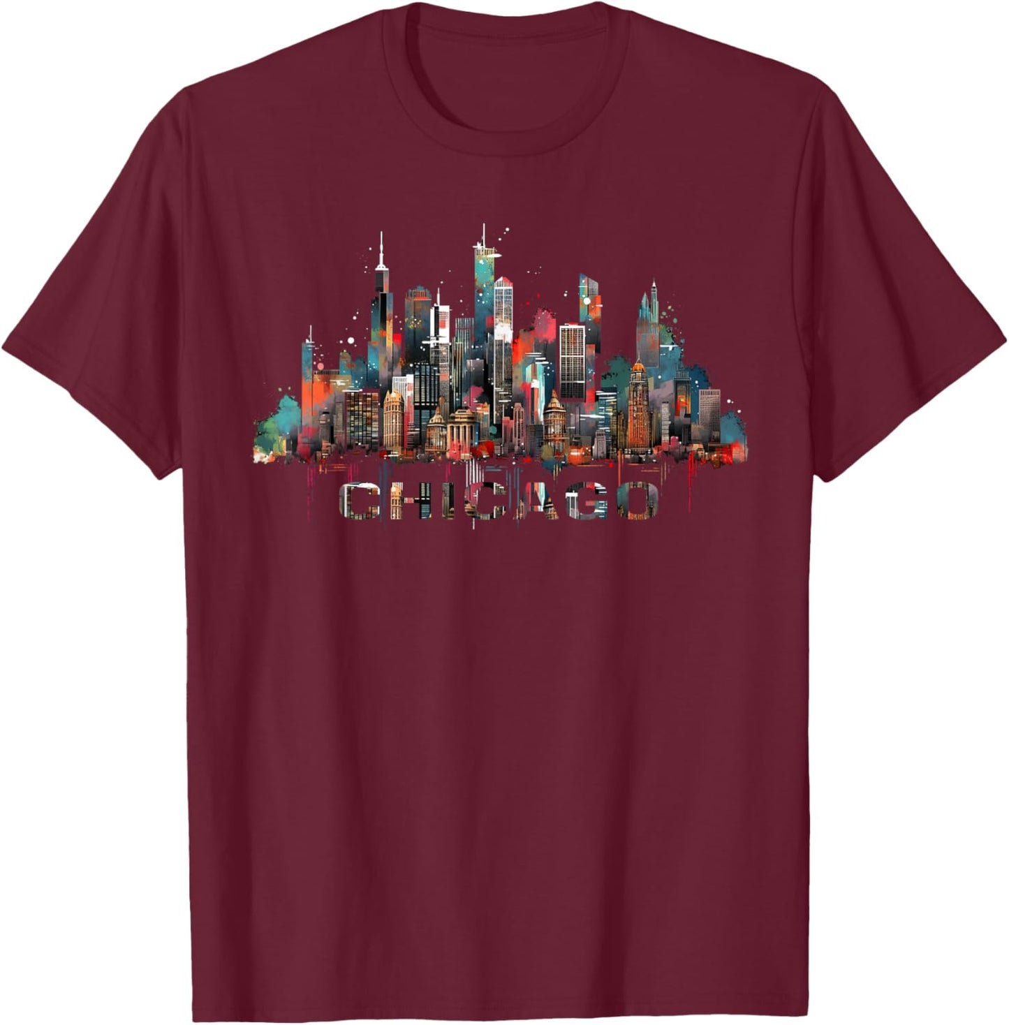 Chicago City Downtown Skyline T-Shirt - T-Shirt | Maroon