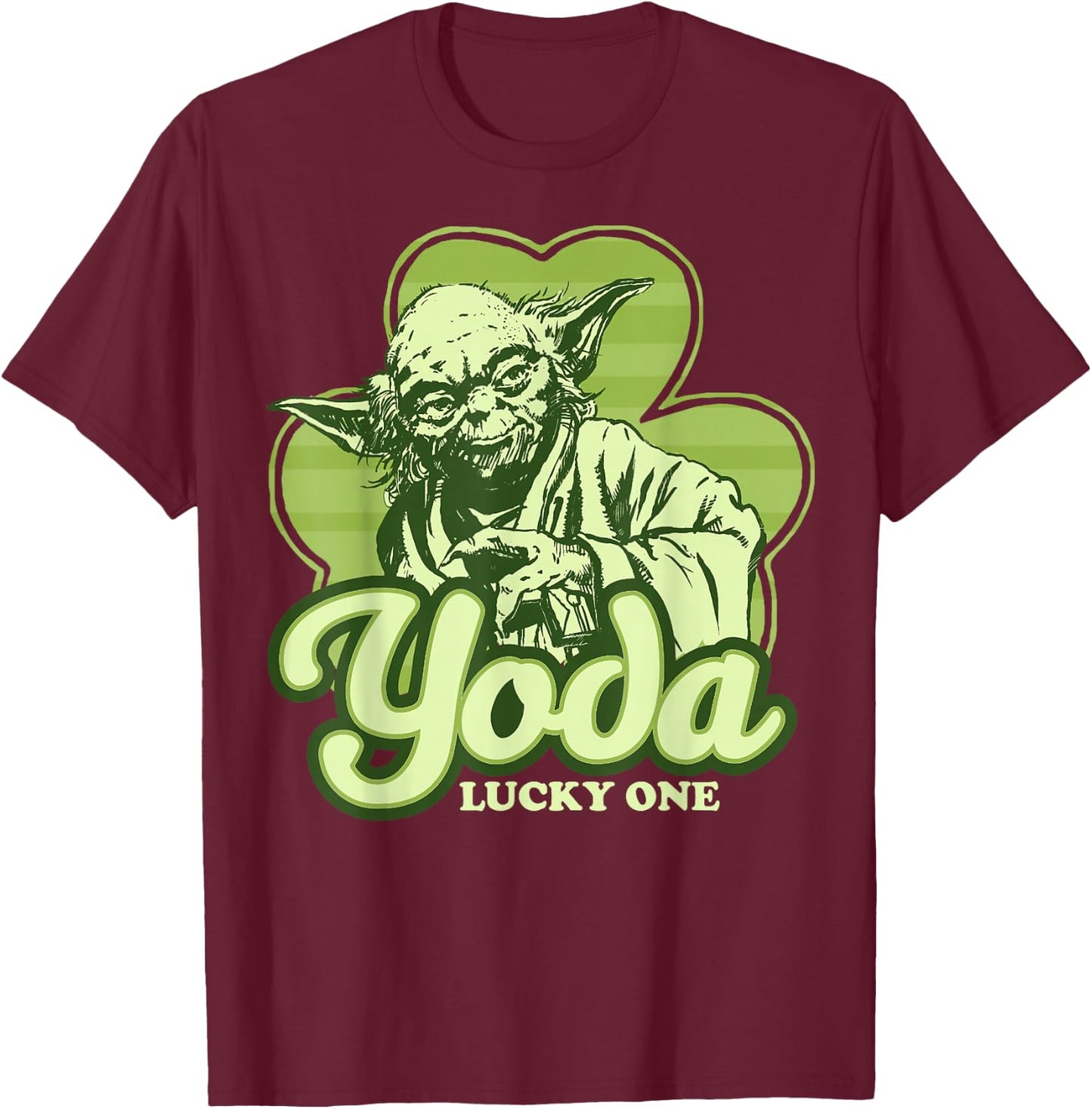 Star Wars St. Patrick's Day Yoda Lucky One Clover Smile T-Shirt - T-Shirt | Maroon