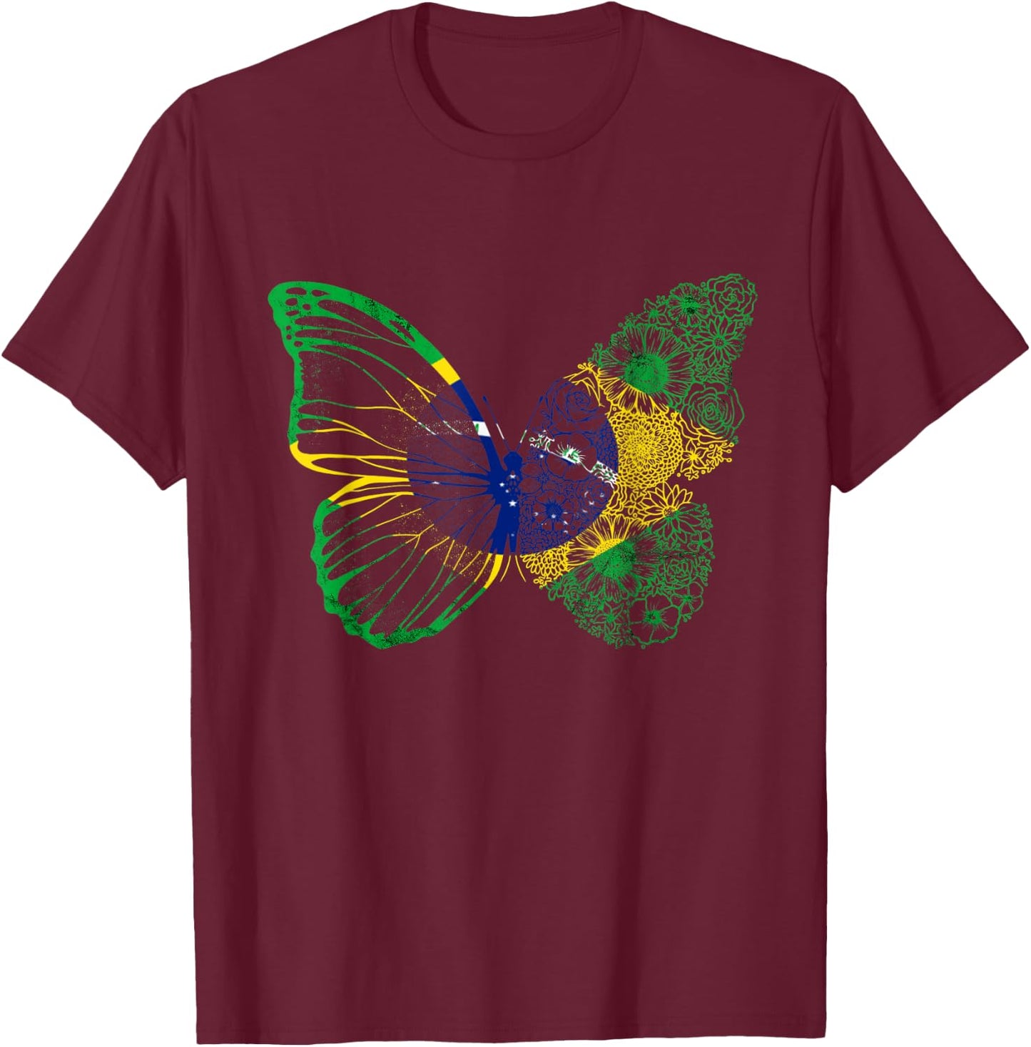 Brazil Butterfly Brasilian Hope Brazil Flag Brazilian Roots T-Shirt - T-Shirt | Maroon