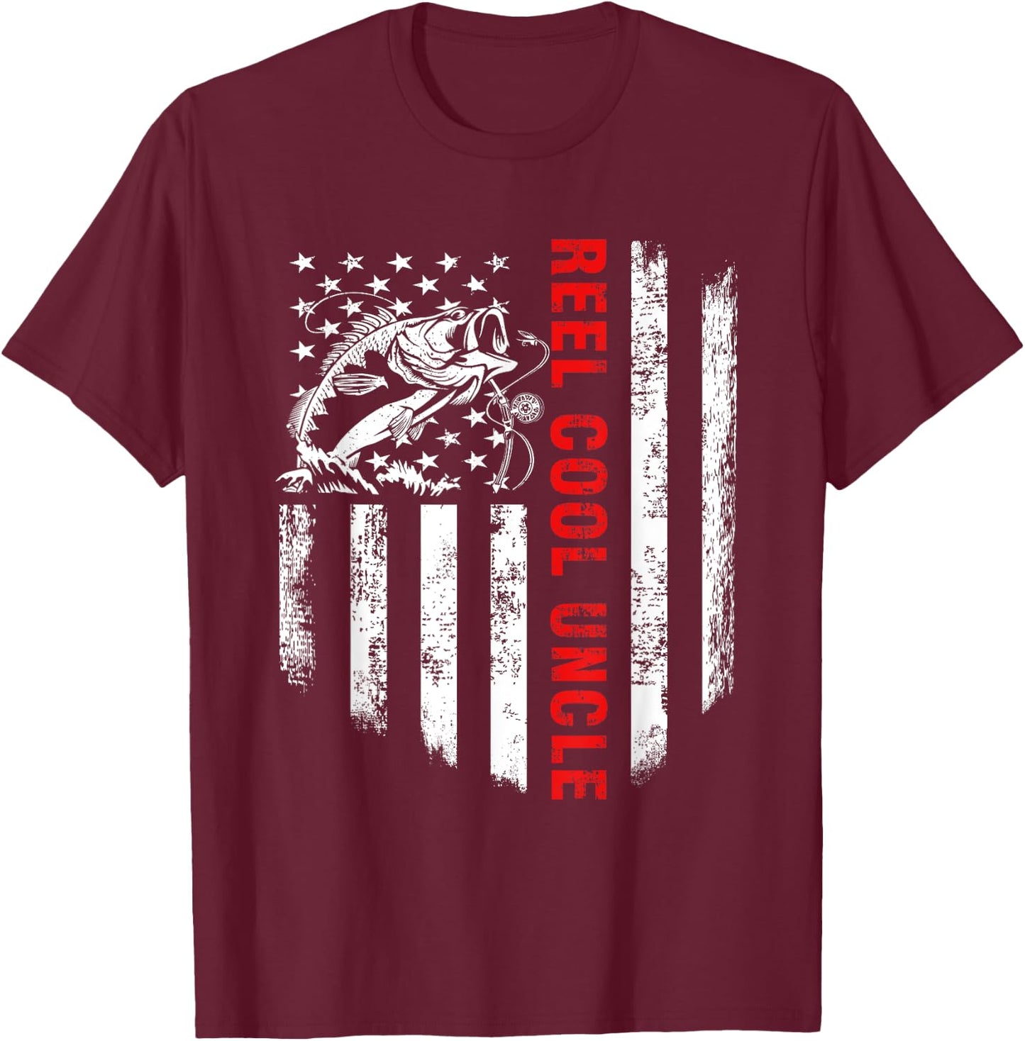 Reel Cool Uncle Shirt USA Flag Fishing Gift Father's Day T-Shirt - T-Shirt | Maroon