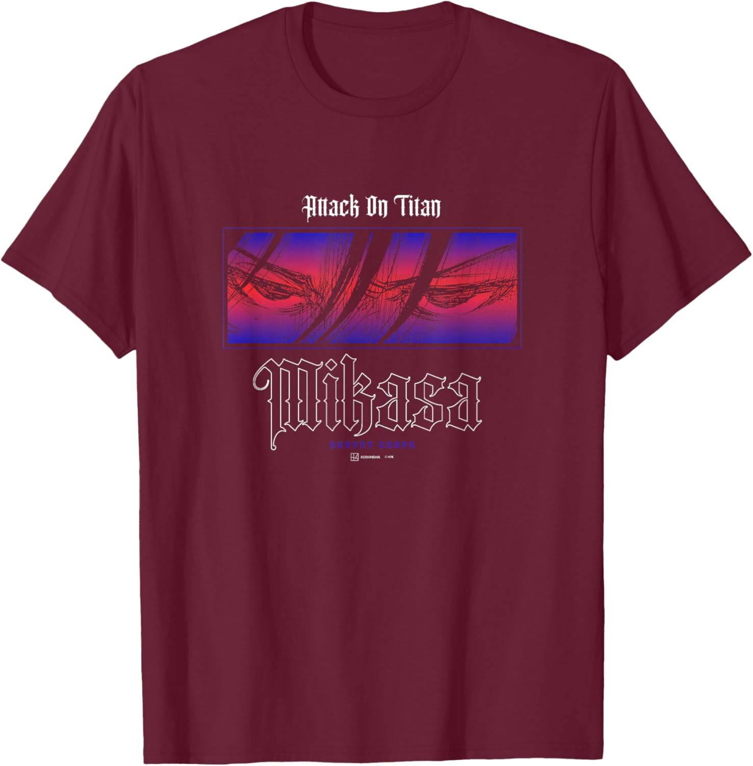 Attack on Titan Mikasa Eyes Survey Corps Big Panel Manga T-Shirt - T-Shirt | Maroon